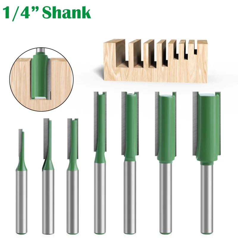 

Green Straight Knife 1/4" Shank Carpentry Milling Tools Double-Edged Grooving Cutter Trimmer Machine Electric Tool Accessories