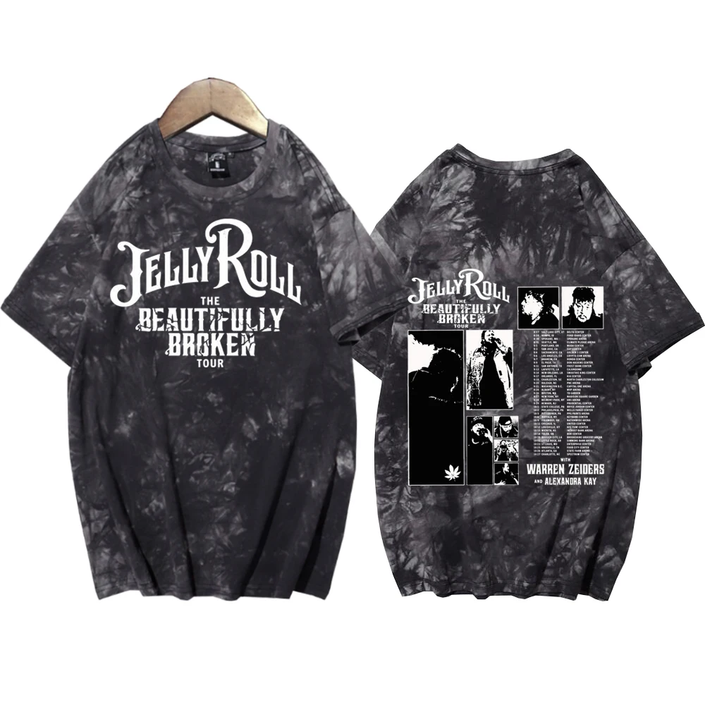 

Jelly Roll The Beautifully Broken Tour 2024 Tie Dye Shirts Unisex Round Neck Short Sleeve T-shirt