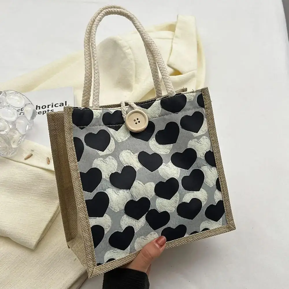 Mommy Bag Zipper Flower Linen Bag Large Capacity Button Love Heart Tote Bag Lunch Bag Gift Bag Linen Handbag Picnic
