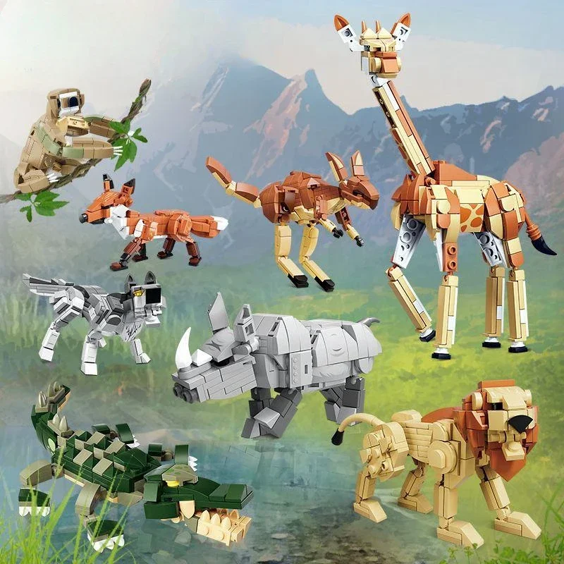 

Креативные модели животных MOC, строительные блоки, жираф, Лев, волк, Детские сборные кирпичи «сделай сам», игрушки для мальчиков, подарки на день рождения и Рождество