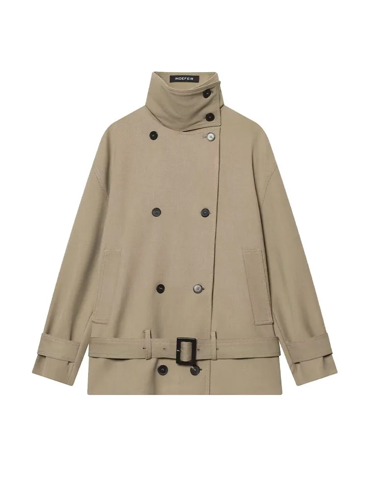 

Модная женская укороченная куртка HH 2026 в уличном стиле, двубортная, с поясом и карманами, длинными рукавами, повседневное пальто