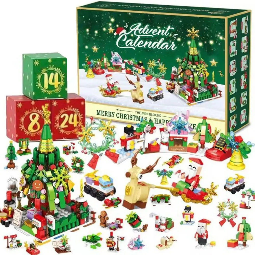 24 Days Christmas Tree Building Blocks Toys Advent Calendar DIY Xmas Tree Building Bricks Christmas Countdown Calendar Gifts Box