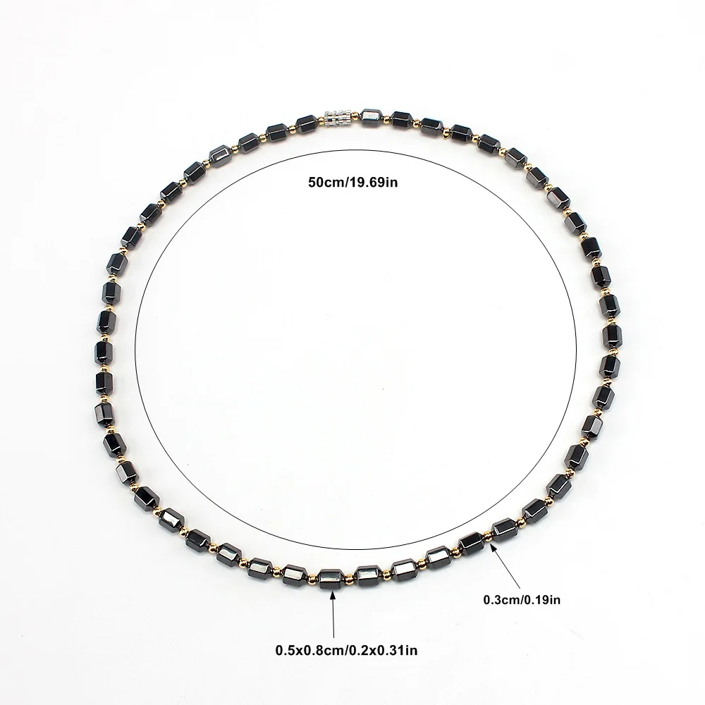 Magnetic Black Hematite Beads with Golden Color Round Beaded Necklace for Men and Women