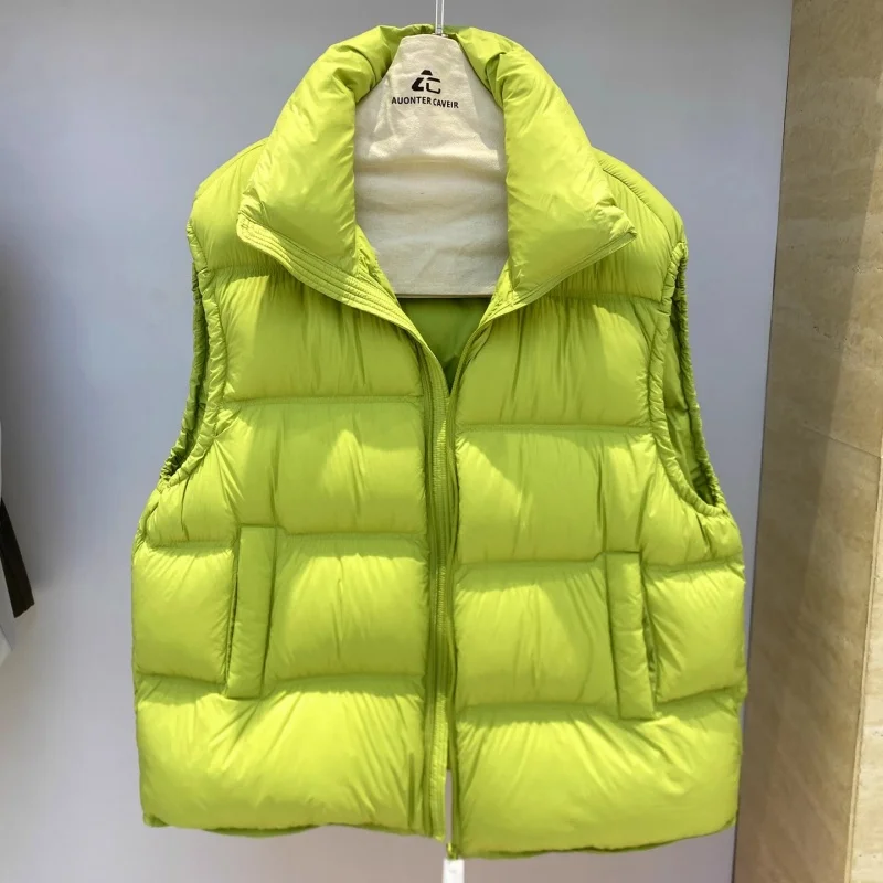 2025 Winter New Women's Stand up Collar Thickened Warm Sleeveless Down Vest High Quality Y2K Fashion High Street Goose Down Vest
