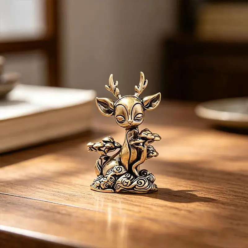 Hirschfigur aus Messing, exquisites Mini-Teetier-Ornament, kreatives kleines Dekor für Büro, Schreibtisch, Zuhause, Geschenk. – Detail 8