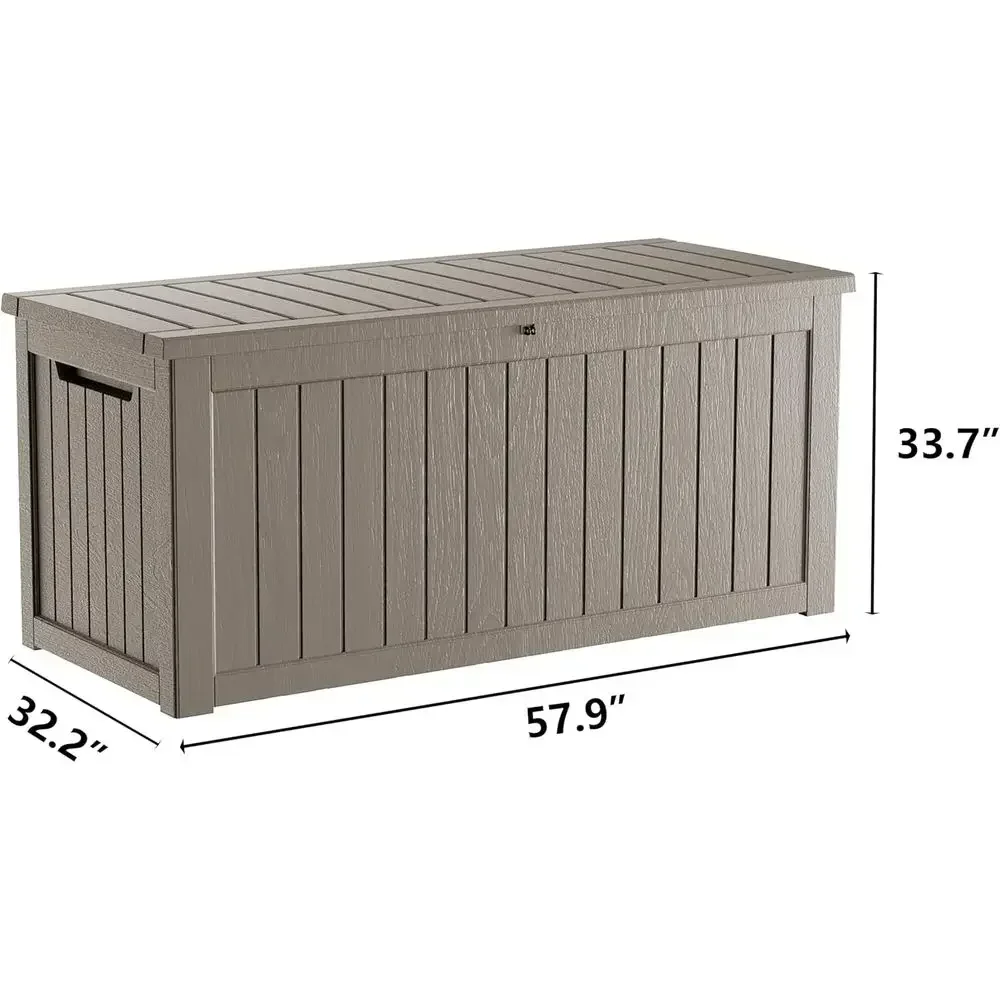 270 Gallon Resin Deck Box, Lockable, Waterproof & UV-Protected Outdoor Storage for Cushions, Tools, and Pool Accessories, Gray