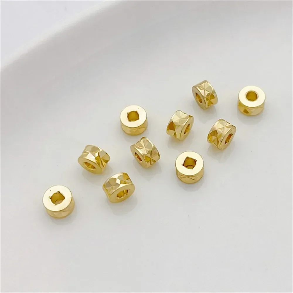 14k ouro corte-face lote flor contas redondas, contas soltas, corda diy artesanal, pulseira, colar, acessórios de material de jóias