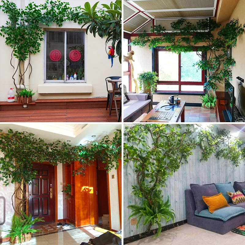 

Artificial Rattan Vine Green Plant Banyan Tree Branch Plant Wall False Branch Silk Leaf Winding Home Office Wedding Decoration