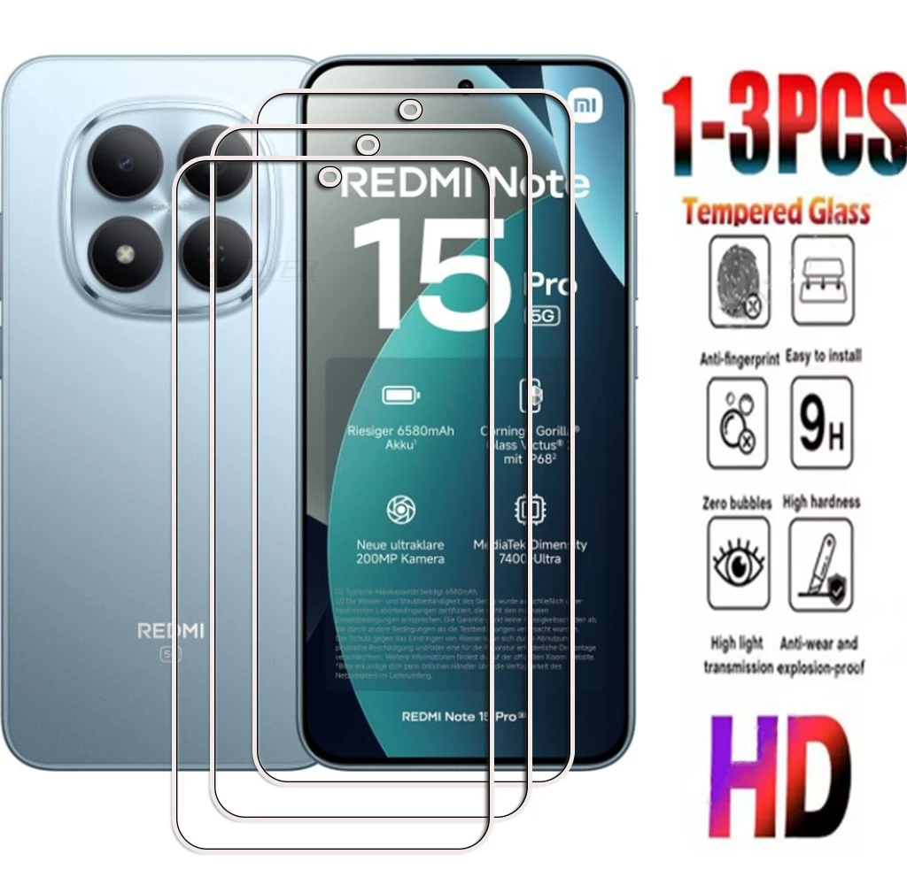 

1-3PCS 9H Tempered Glass For Xiaomi Redmi Note 15 Pro 5G ON RedmiNote15Pro Note15Pro 6.83" Screen Protection Cover Film