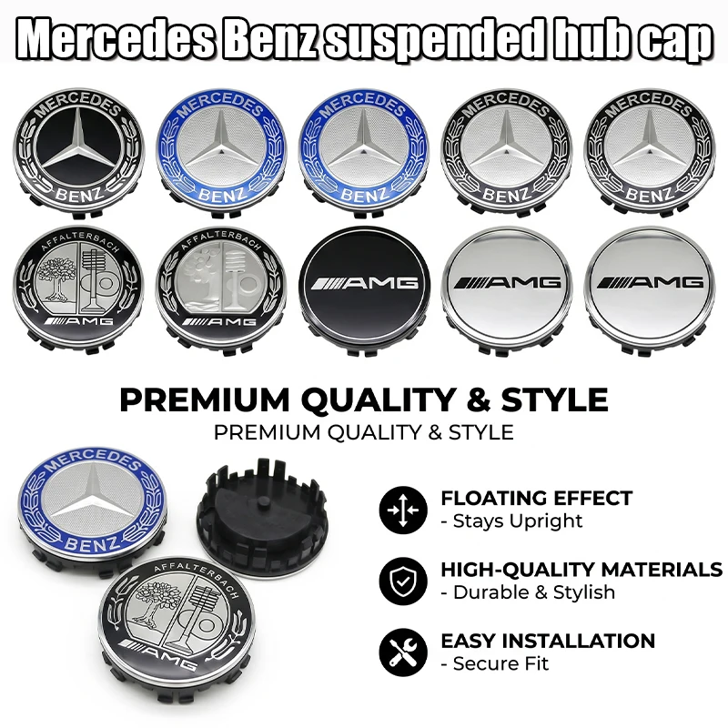 4er-Set 75MM schwimmende Radnabenkappen für Mercedes Benz C E A B S Klasse GLE GLA GLB GLC GLS AMG W203 W204 W205 W176 W177