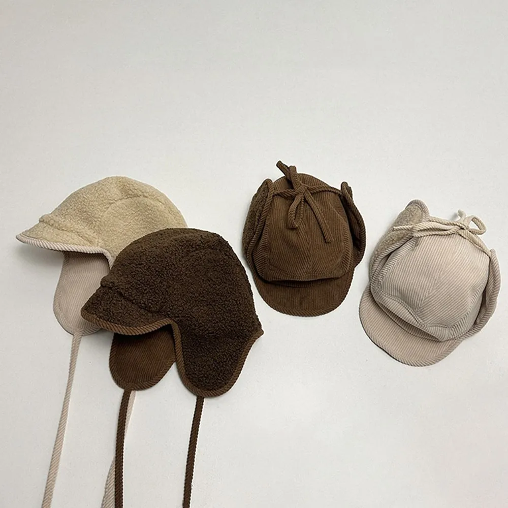 Children Winter Hat Corduroy Plush Cold-proof Warm Ear Protection Cap Double-sided Wear All-match Caps