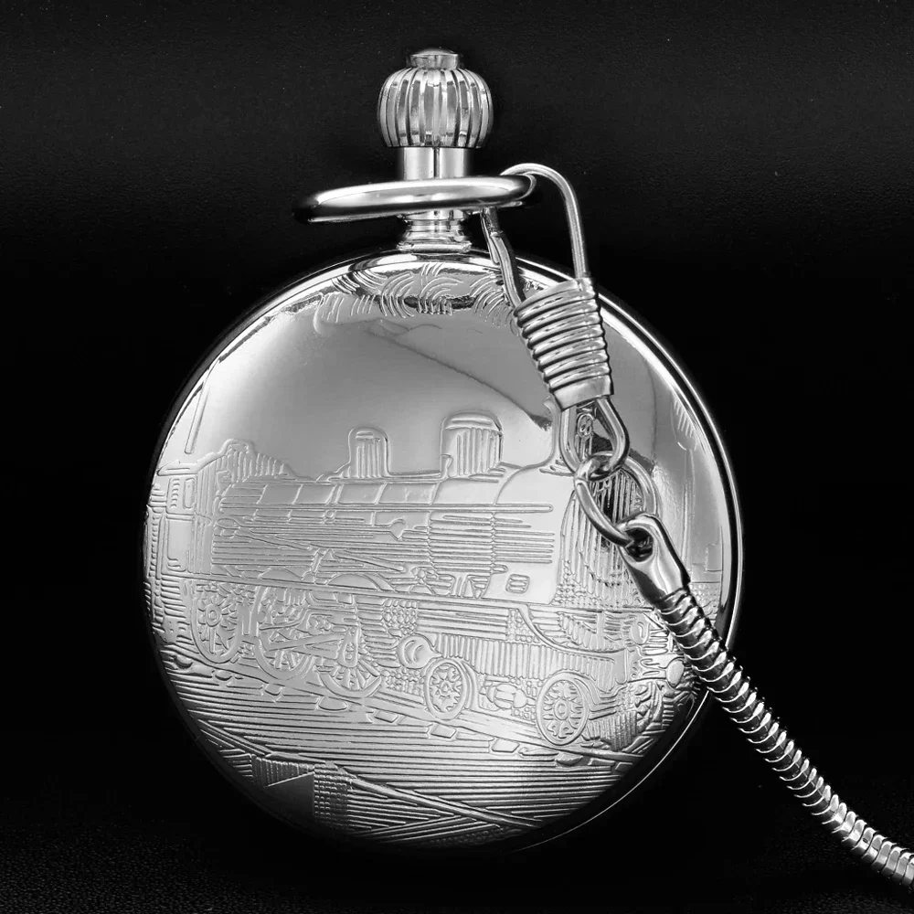 أعلى الفرقة الفضة قطار البخار تصميم التلقائي الميكانيكية ساعة جيب رجالية هدية العتيقة Steampunk Fpb سلسلة ساعة PJX1772