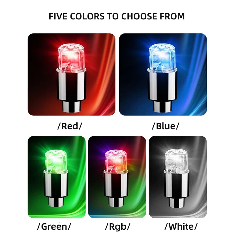 4PCS Tire Valve Cap Lights Colorful LED Wheel Light For Car Air Valve Caps Neon Light for Motorcycles Bicycles Auto Exterior