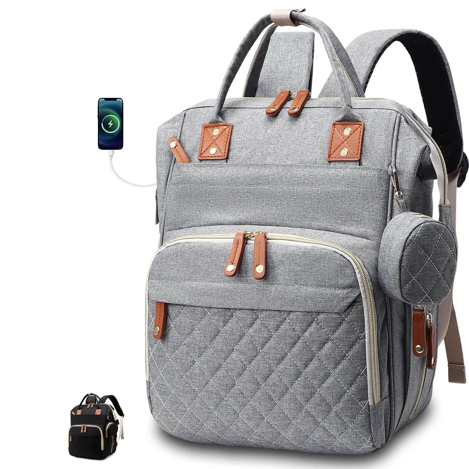 

Baby Diaper Bag Waterproof Travel Bag with USB Charge Large Mommy Bag Portable Baby Bag have Foil-Lined Bottle Compartment