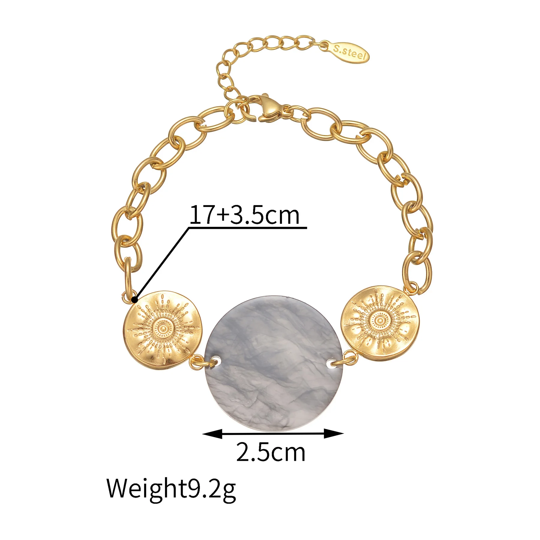 Fashion Vintage Gold Plated Sun Necklace Bracelet Acrylic Round Plate Stainless Steel Chain Jewelry Set For Women Gifts