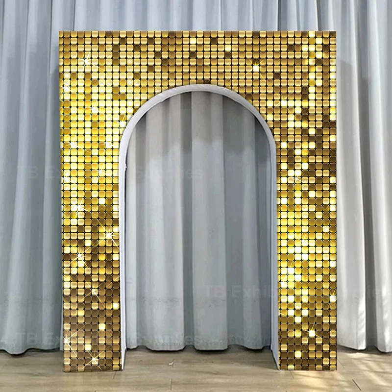 

8.2x6.5ft 3D Aluminum Open Arch Backdrop Stand Gold Glitter Door Photography Background Custom Wedding Event Party Decorations