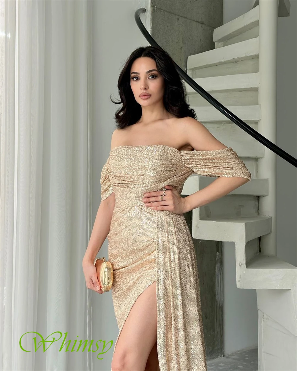 Customized Modern Organza Strapless Evening Dress Delicate Mermaid Prom Dresses Temperament Side Slit Special Occasion Gowns