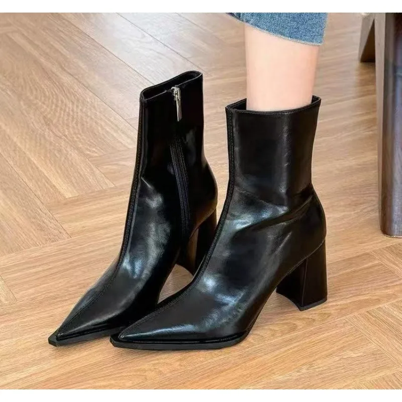 

Winter Designer Ankle Boots Fashion Back Zippers Pointed Toe Ladies Elegant Short Plush Short Boots High Heel Women's Footwear