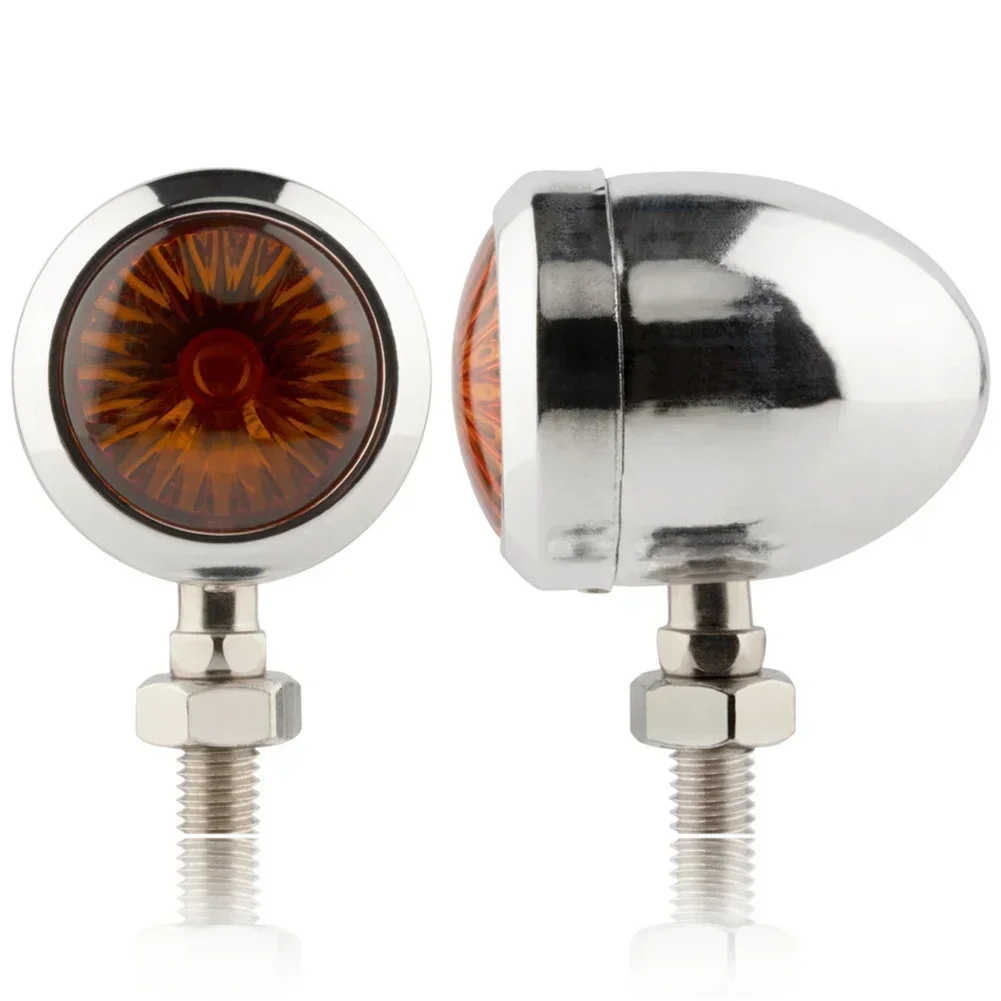 2x Chrome Round Amber Motorcycle Turn Signal Blinker Light Lamp For Harley Motorcycle Retro Style Universal