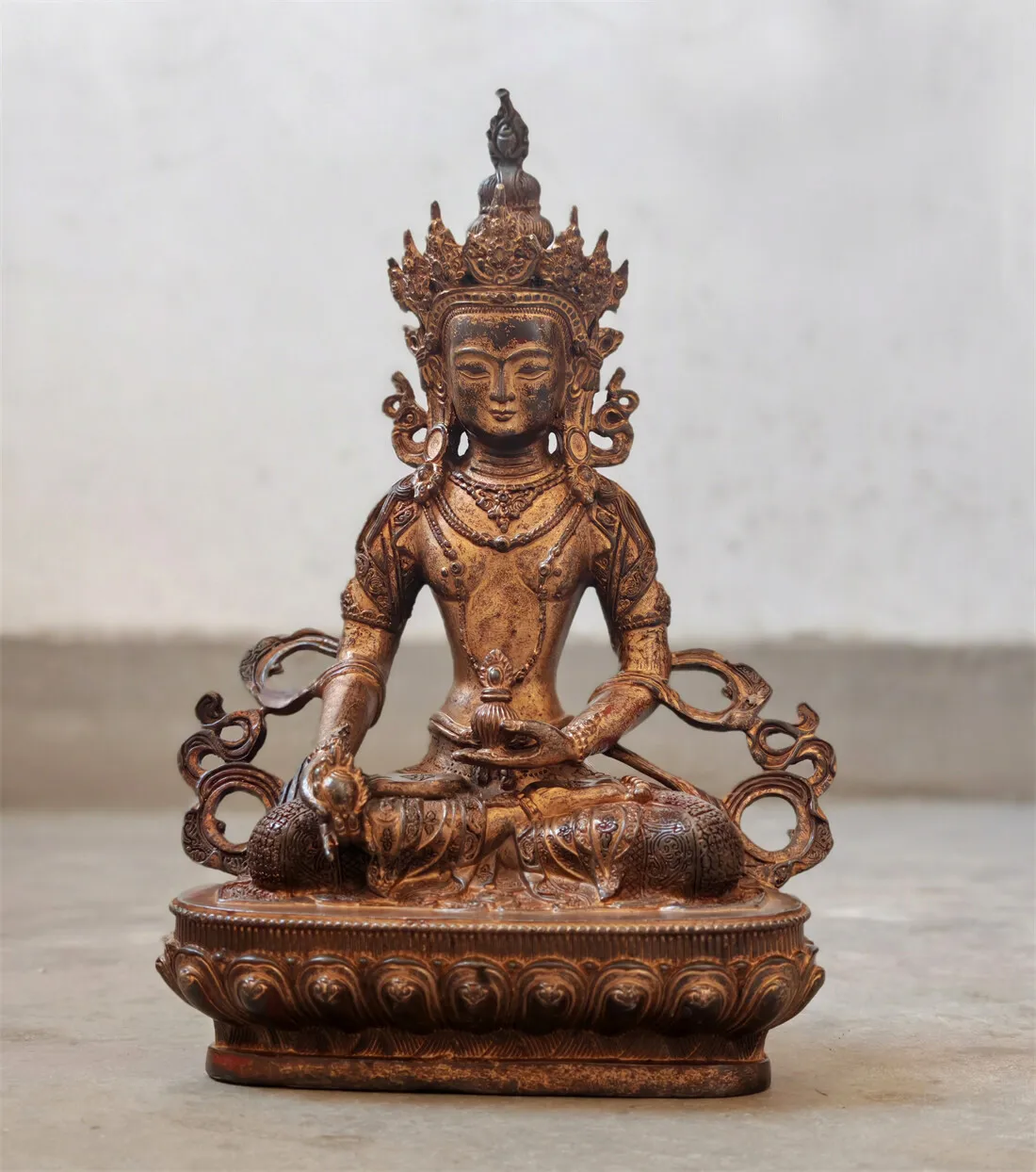29cm Amitayus Amitabha Buddha Statue Sakyamuni Old India Copper Gilt blessed