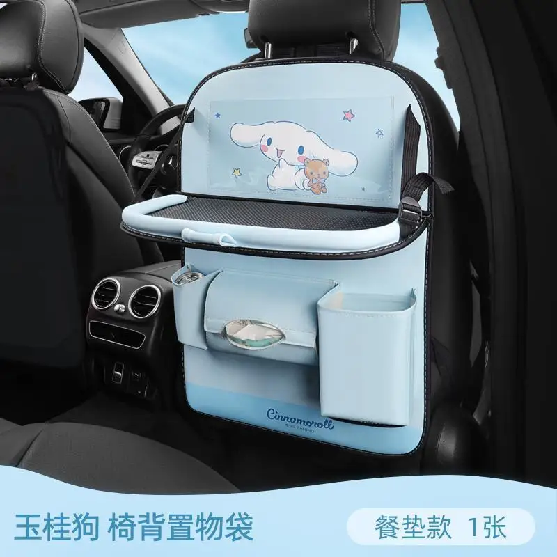 Sanrio Cinnamoroll Mymelody kawaii Cartoon Car Seat Back Organizer with placemat PU Multifunctional Multi Pocket Storage Bag