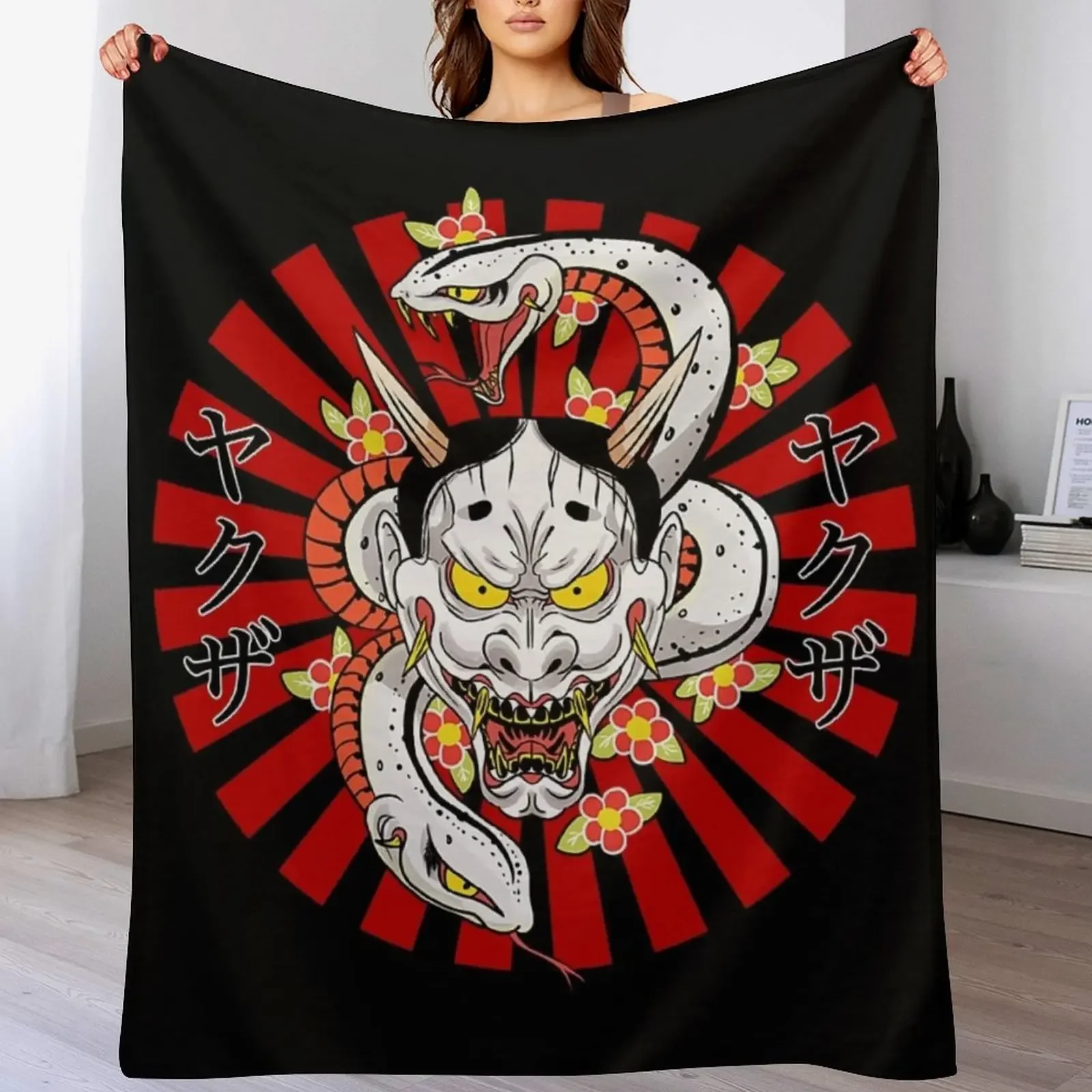 

Snake Yakuza Mask Throw Blanket Beach Decorative Sofa Soft Big Travel Blankets
