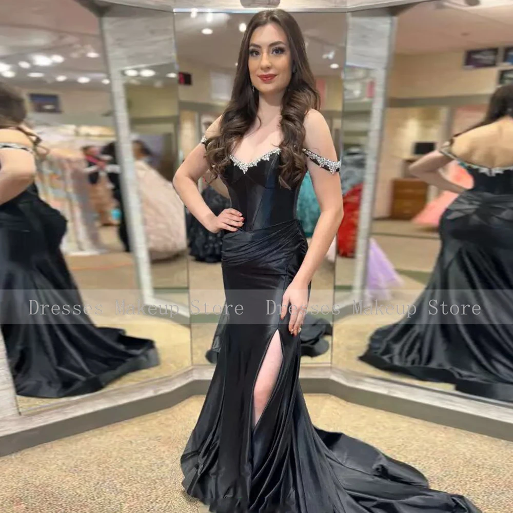 Vestido de noche de satén púrpura de lujo, plisado, tenedor lateral, diamantes de imitación, vestido de ocasión a medida, vestido largo sin tirantes de sirena