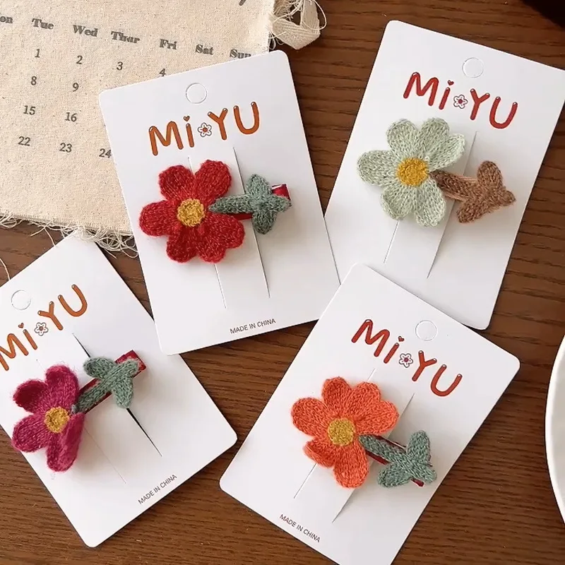 

2026 Cute Knitted Flower Hairpins Children Girls Kids Hair Clips Pins Barrettes Accessories Hairclip Headwear Headdress Ornament