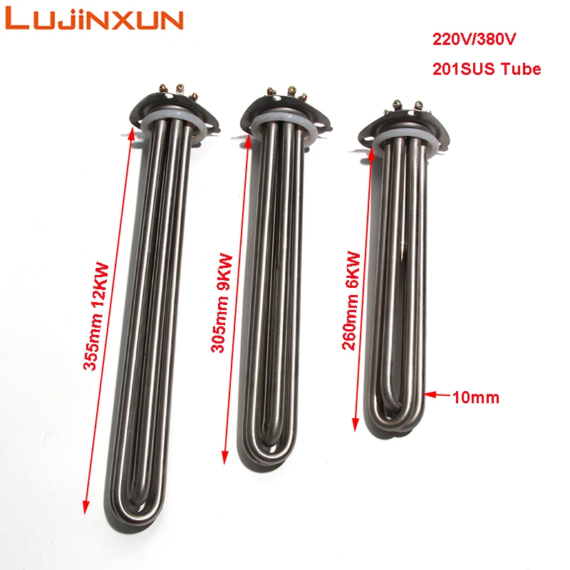 LUJINXUN Triangle Flange 63mm Electric Heating Element 12KW/6KW/9KW 201SS Water Heater Tube for Dishwasher Water Tank