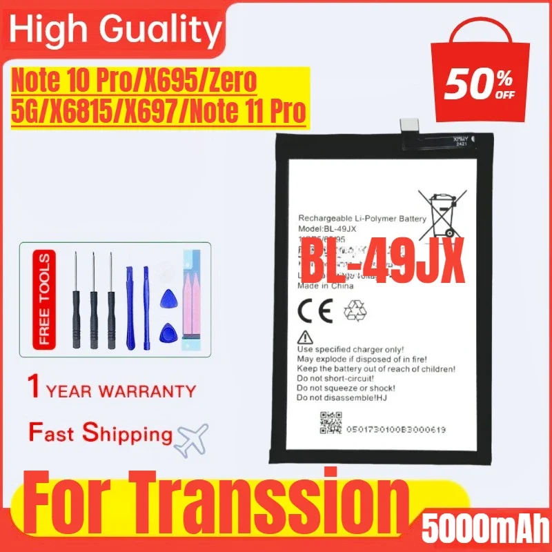 BL-49JX for TECNO Transsion Note 10 Pro/X695/Zero 5G/X6815/X697/Note 11 Pro Mobile Phone Battery Replacement Bateria