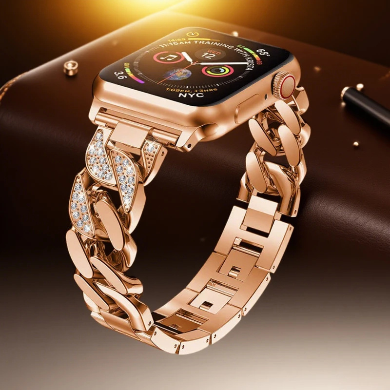 Für Apple Watch Armband Ultra 2 49mm 46 42 45 41 38 40 44mm Damen Gliederarmband iWatch Serie 12 11 10 9 8 7 6 5 4 SE Diamantarmband