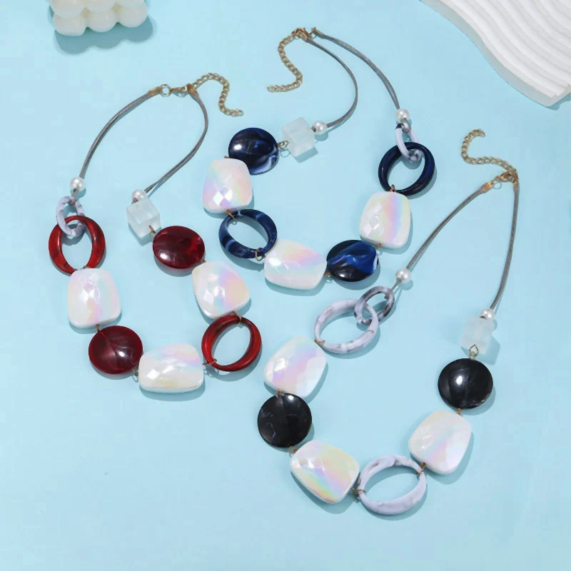 Geometric Acrylic Pendants Necklaces Handmade Long Statement Necklace for Women Party Gifts