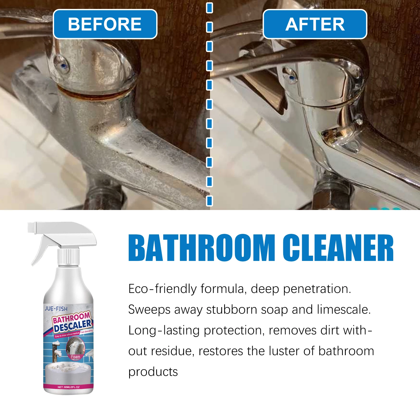 Bathroom Cleaner Spray Powerful Stain Removal Deep Penetration Limescale Remove Stubborn Stains Shower Head Rust Removal Spray