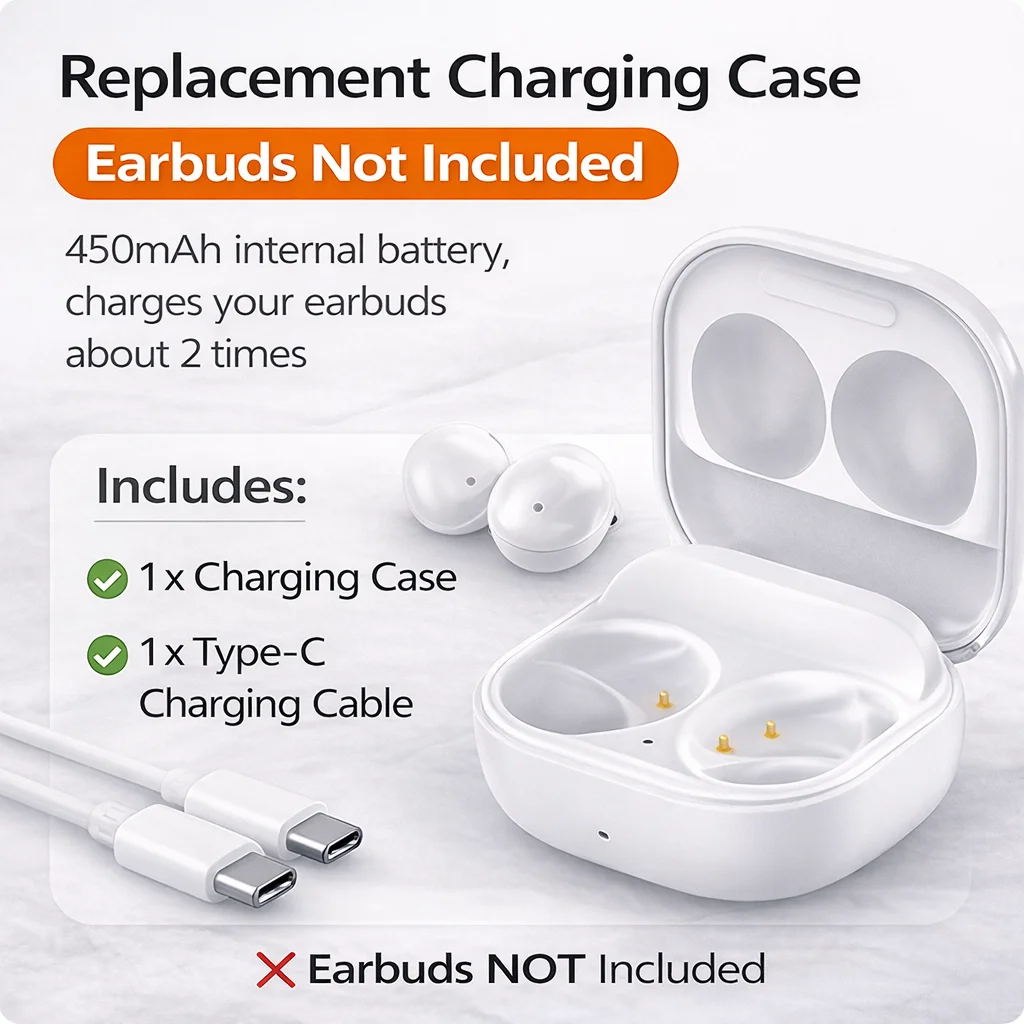Wired Charging Case Compatible with Galaxy Buds 2 SM-R177,  450mAh Battery, Type-C, LED Light,Replacement Charger Box image 2