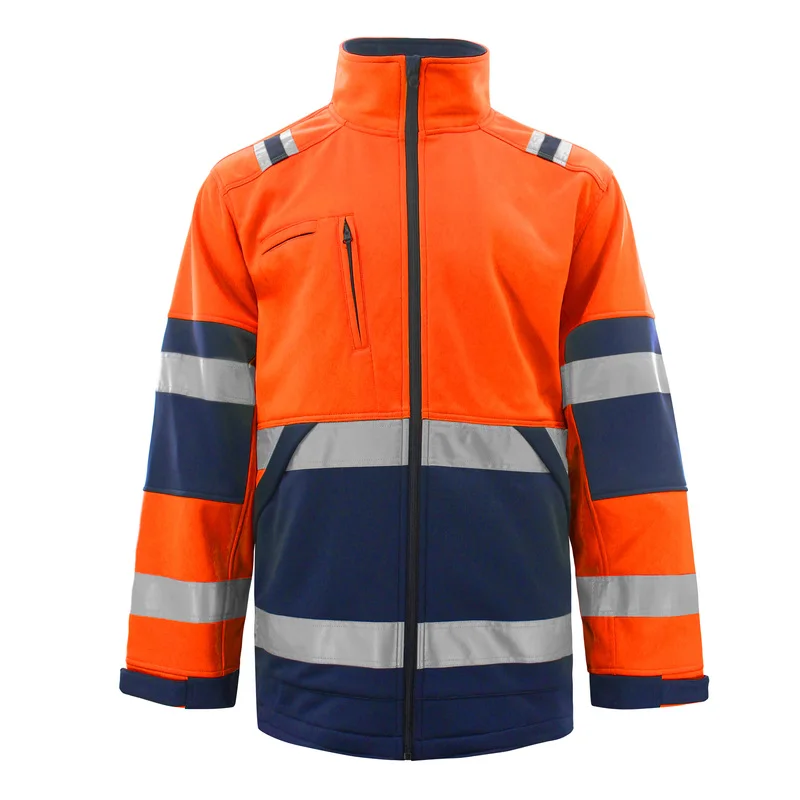 Safety Reflective Jacket Fleece Two Tone Workwear Work Clothes with Multi Pockets Windproof Jacket for Men