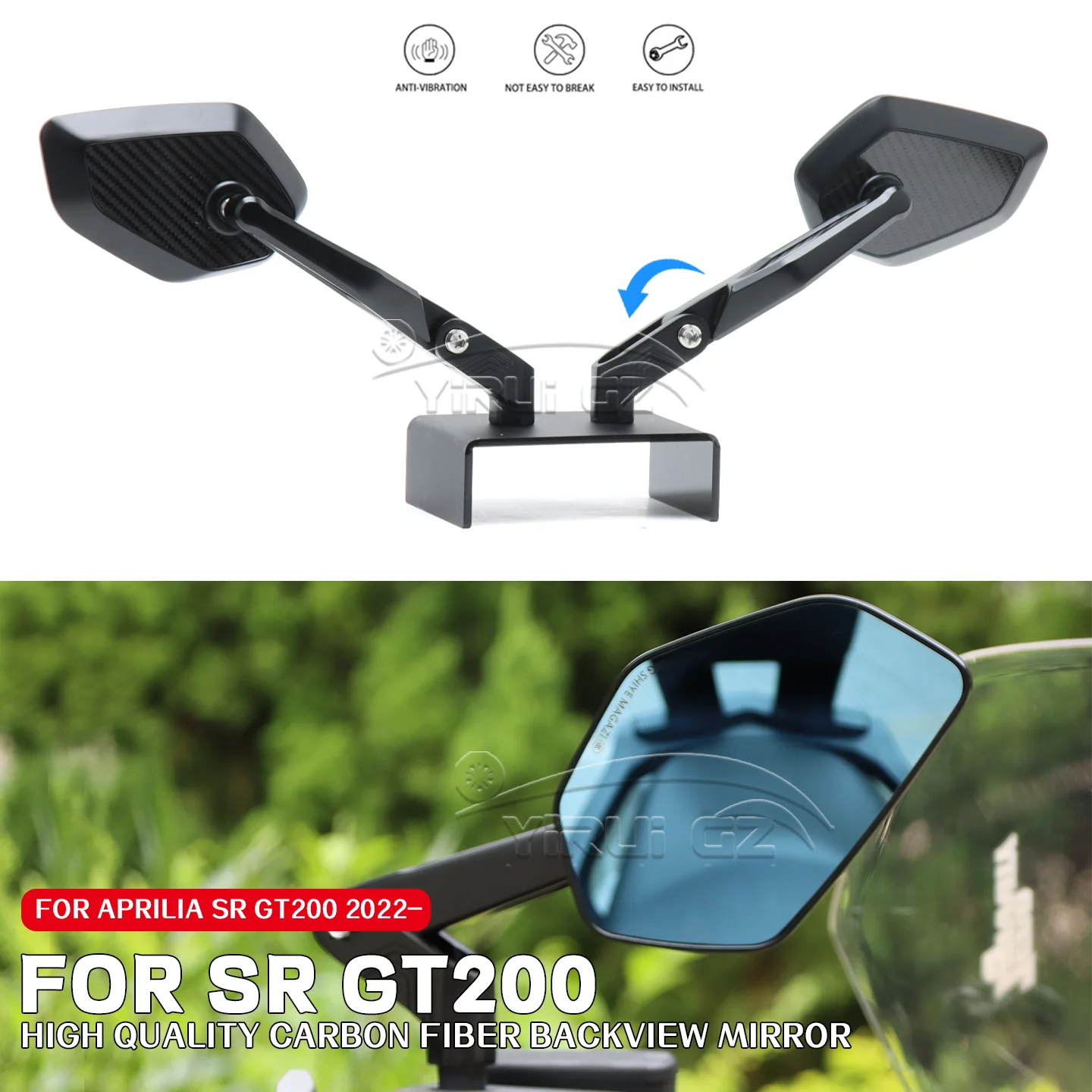

Motorcycle rearview mirror Blue light anti-glare mirror Foldable mirror rod Rearview Side Mirror FOR APRILIA sr gt 200 200 2022-