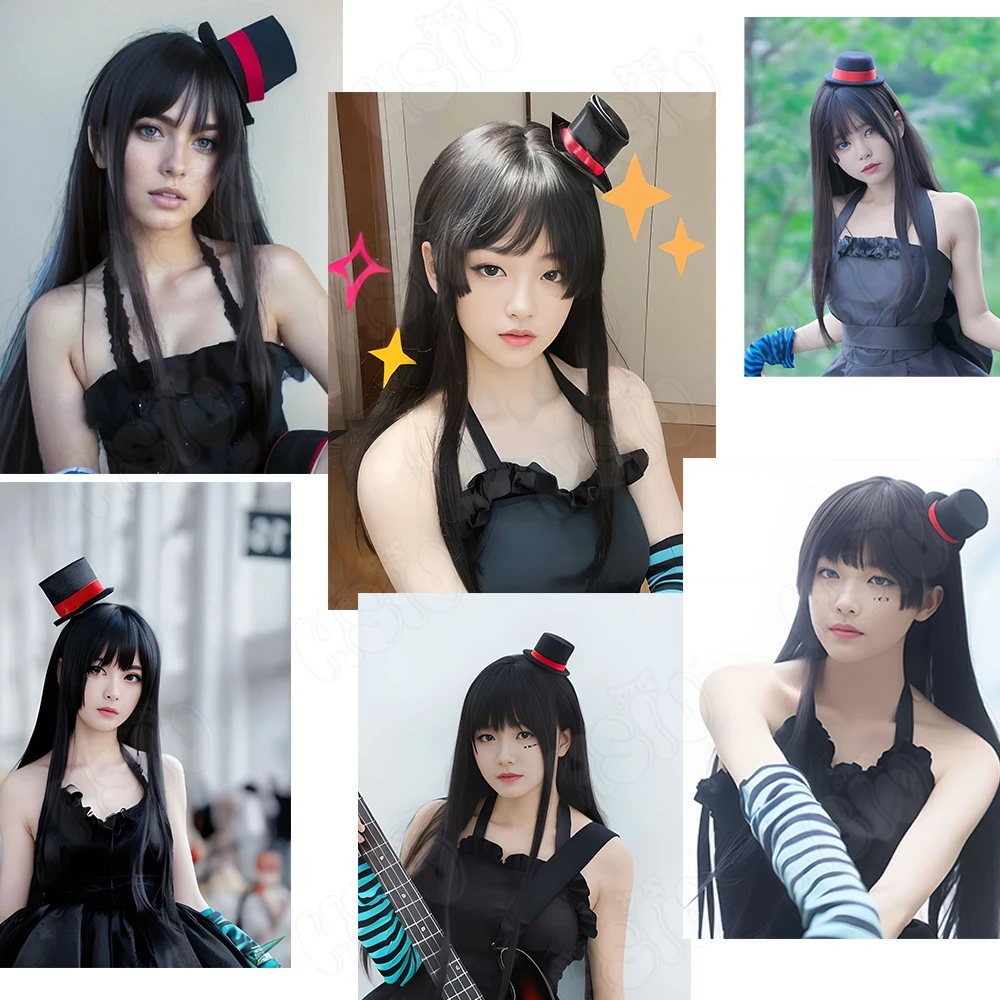 Akiyama Mio Cosplay Wig HSIU 80cm Black Long hair Heat Resistant Synthetic Wig+Wig cap Anime K-ON！Akiyama Mio Cosplay Wig