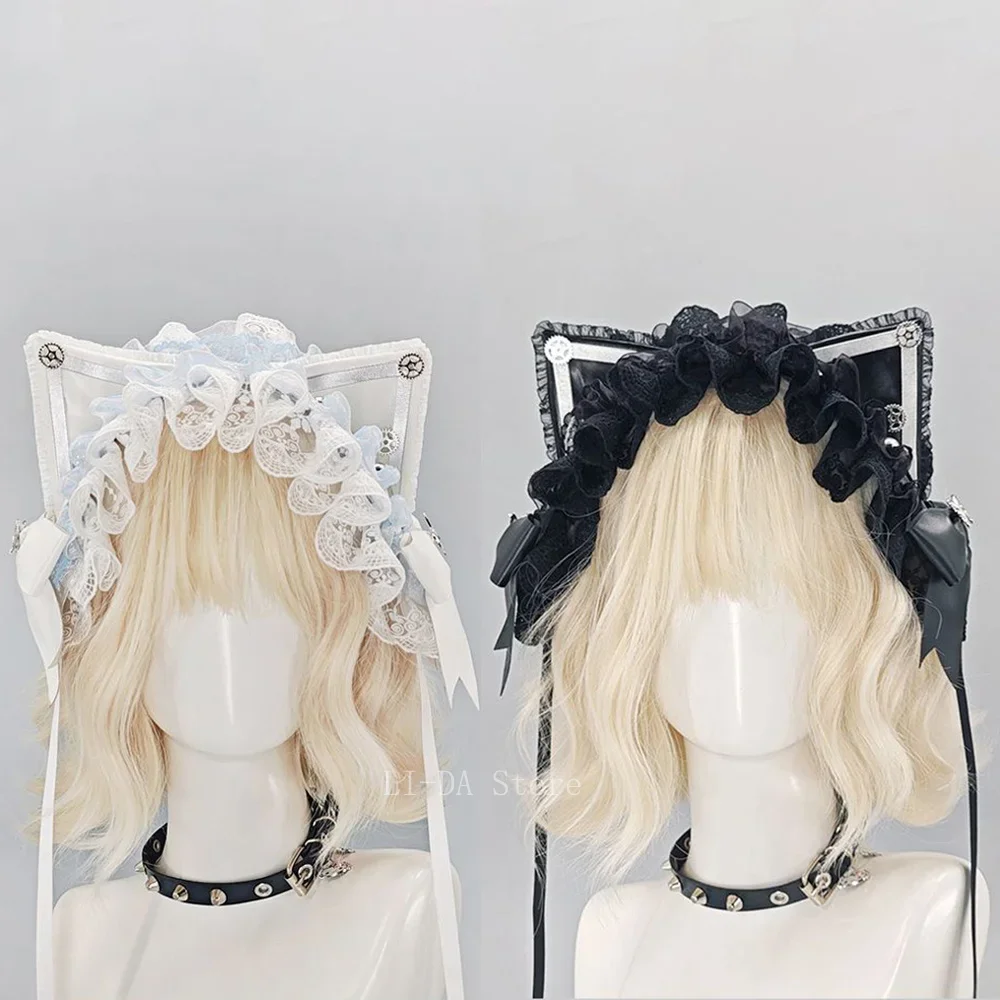 Lolita Y2K Dark Cat Ears Headband Cyberpunk Nekomimi Hairband for Anime Convention Cosplay & Subculture Costume