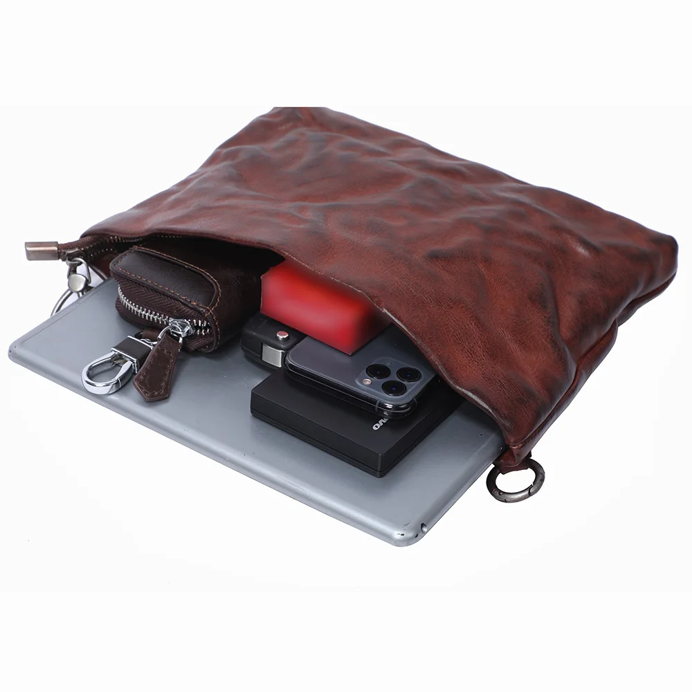 S.WORKER Vintage Echtleder Herren-Clutch-Tasche, Schultertasche, Handgefertigte Mini-Handtasche für Handy & Schlüssel – Detail 21
