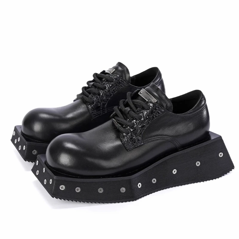 European-style Original Trendy Shoes for Men's British Fashion Rivet High-end Casual Thick Soled Height Increasing Leather Shoes