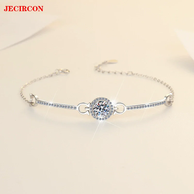 

JECIRCON 1-каратный браслет из муассанита для женщин, стерлинговое серебро S925, дизайн Мебиуса, ослепительное звездное небо, модные универсальные ювелирные изделия