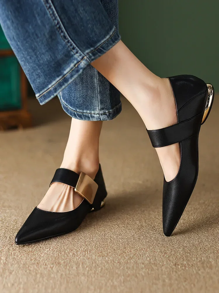 Women Nature Suede High Thick Heels SmallHut New 2023 Spring Black Apricot Square Toe Pumps Elegant Lady Metal Decoration Shoes