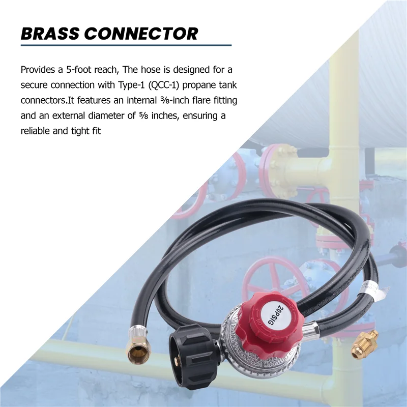 

Шланг регулятора пропана высокого давления, 5 футов, регулируемый регулятор баллона с пропаном 0-20PSI, QCC1 и 3/8 дюйма с внутренней резьбой, подходит для Турции-B61B