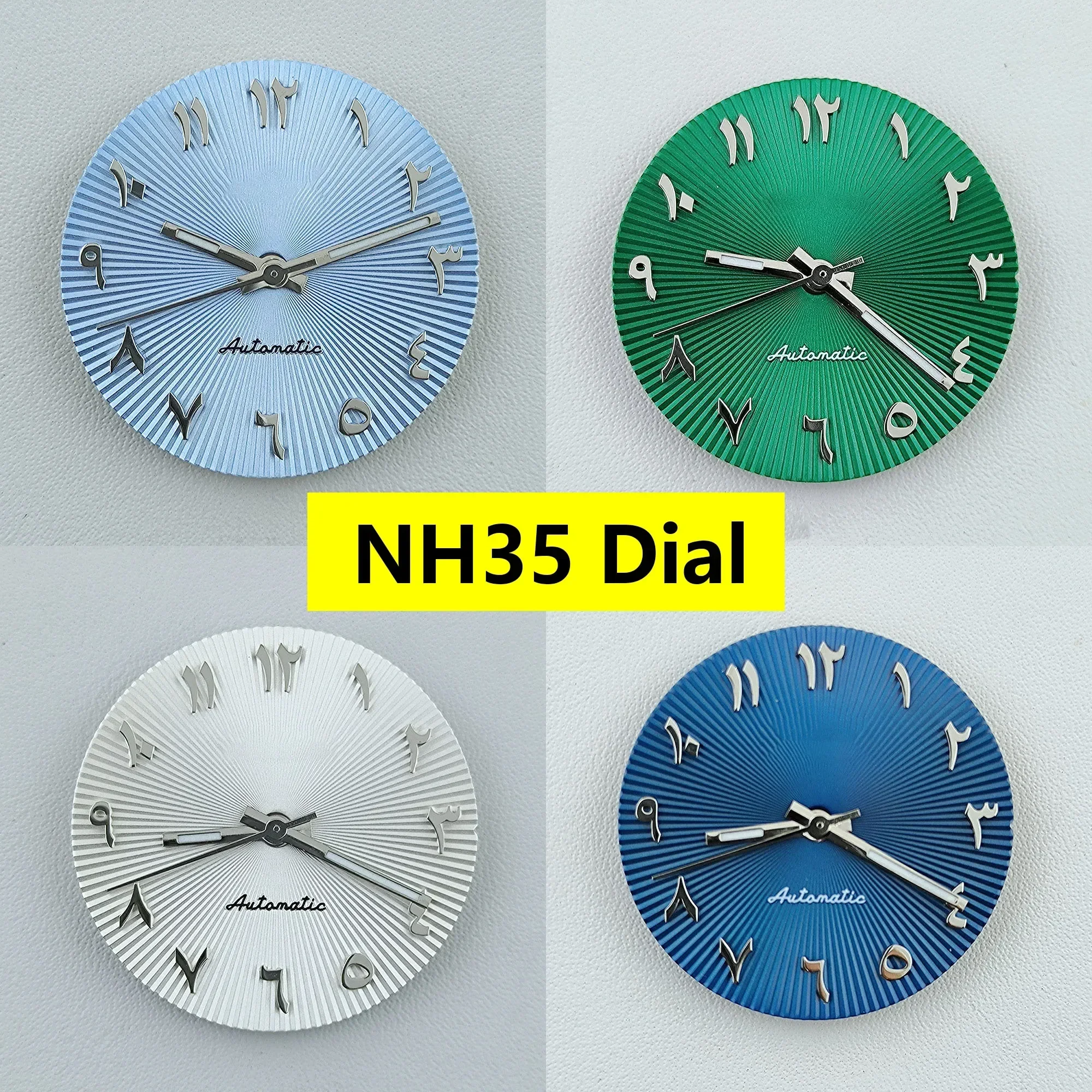 

NH35 Dial NH36 Hands 28.5mm No Luminous Stainless Steel Convex Arabic Dial Watch Parts Accessories for NH35 NH36 Movement