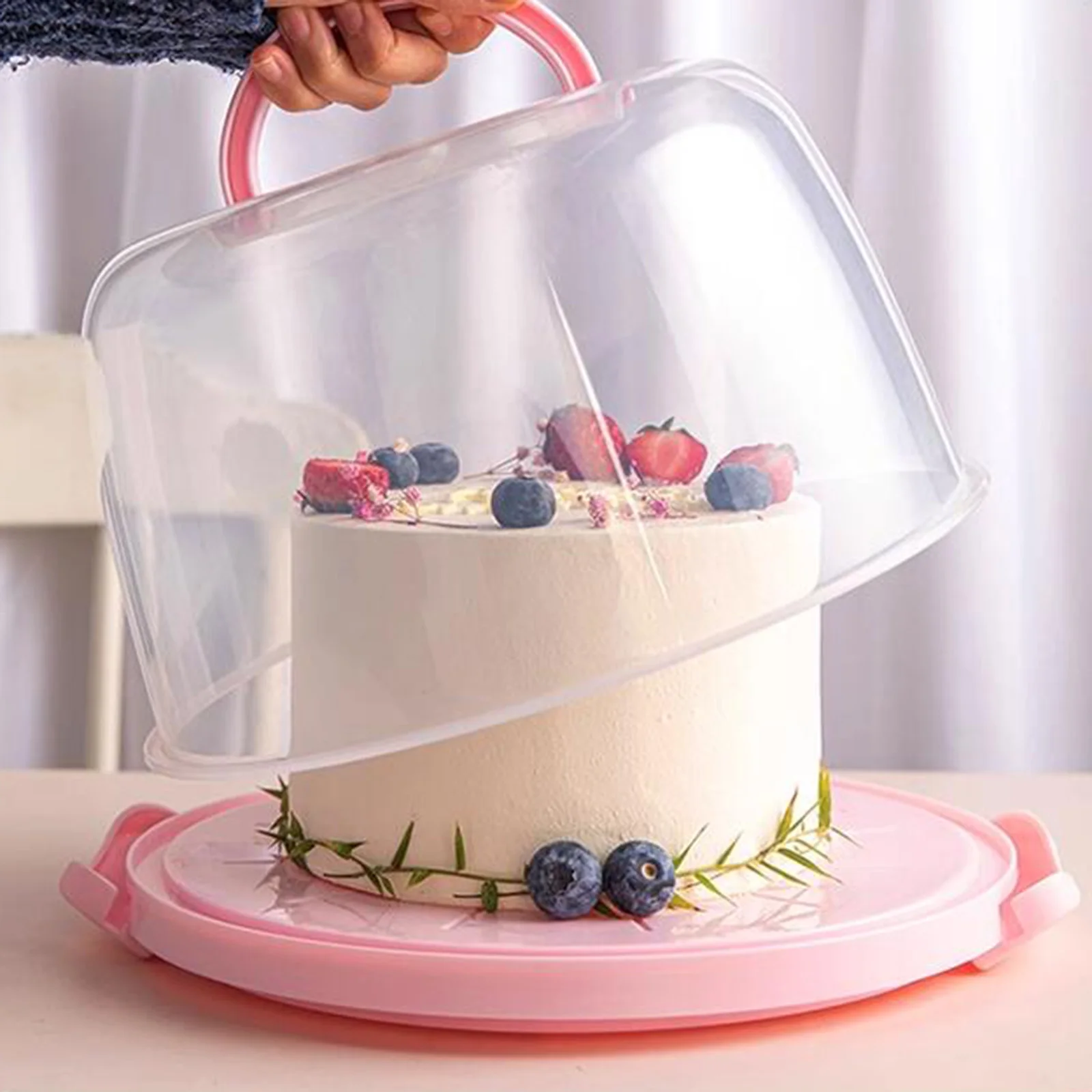 8 Inch Plastic Cake Box with Foldable Handle Pastry Storage Boxes Dessert Container Cover Case Serving Tray for Travel Cake Acce