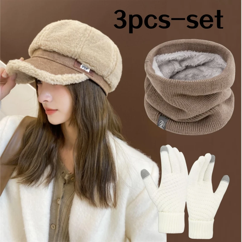 

Новая осенне-зимняя шапка, женская восьмиугольная шапка из искусственной овечьей шерсти с модной кожаной этикеткой, зимняя теплая и морозостойкая утиная шапка