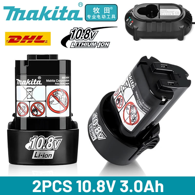 Makita 10.8v original battery BL1013 BL1020 BL103, DF030 Makita 10.8v/12V DC10WA charger, replacement tool 10.8V lithium battery