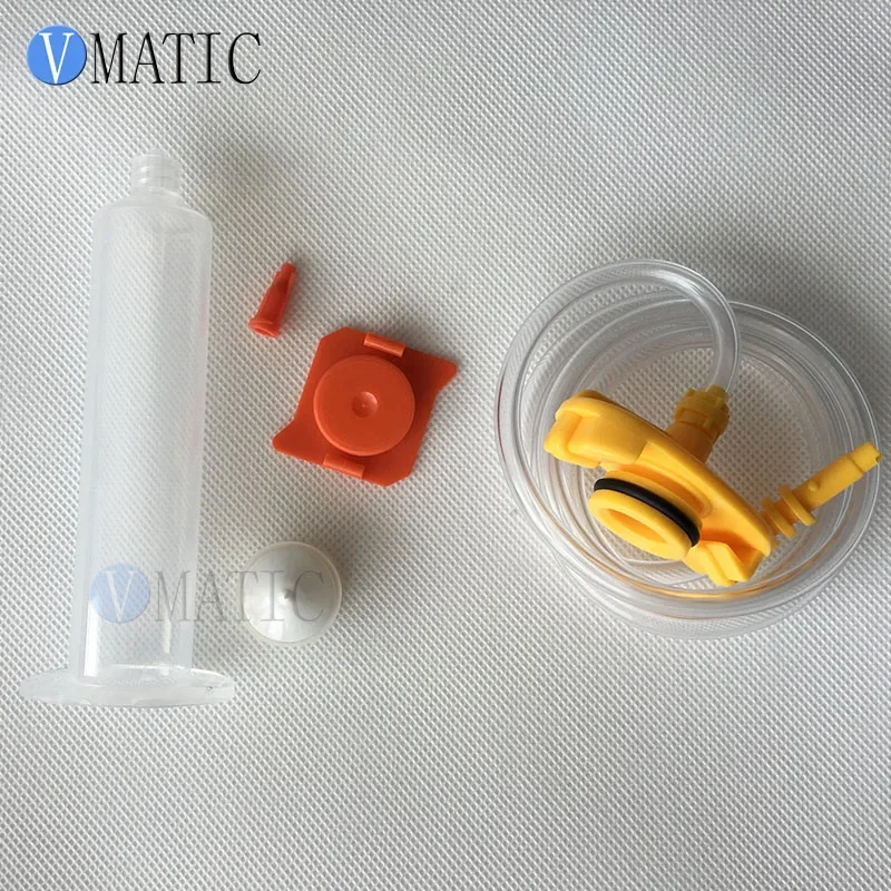 Free Shipping 10 Sets 30cc 30ml Glue Dispensing Syringe Barrel Adapter With Syringe Stopper & Piston