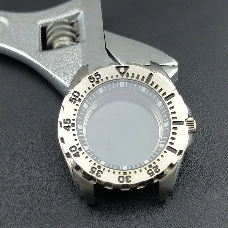 44mm silver case fits NH35A NH36 Automatic mechanical movement sapphire crystal glass clean back cover NH35 NH36 watch case