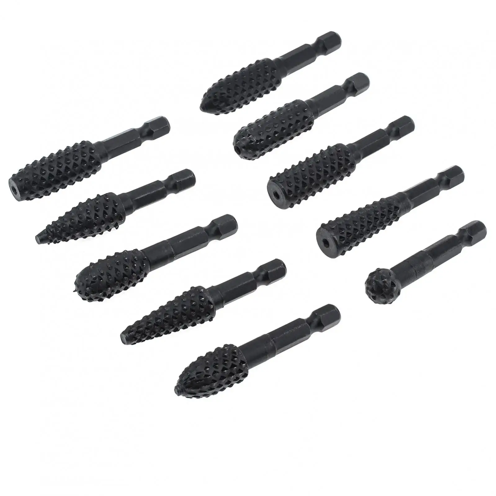 10pcs/set Rotary Burr Wood Carving Rasp Files Set for Deburring / Shaping / Grooving Woodworking Tool with 1/4-Inch Hex Shank